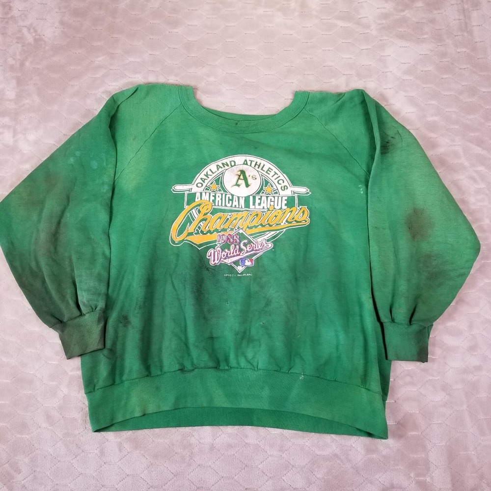 VTG Logo 7 1988‎ Oakland A's American League Champion Sweatshirt DESTROYED Look
